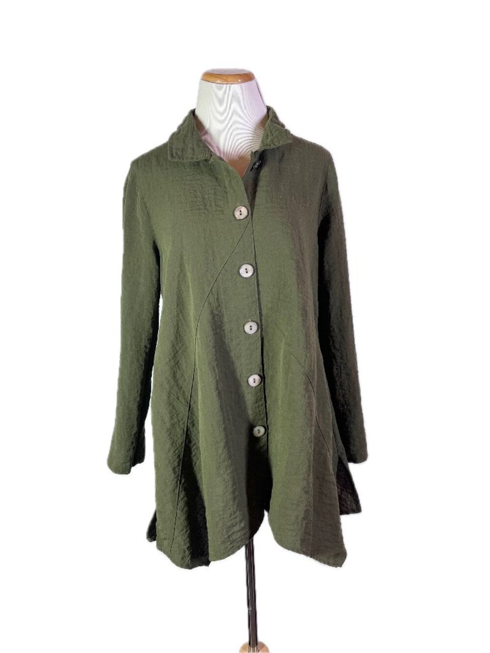 John Mark Size S Olive Green Button-Front Tunic Top